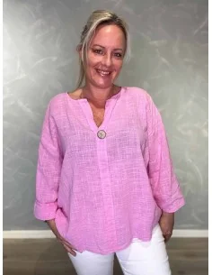 Pink bluse i bomuld med knap – TIPPY Collection TIPPY