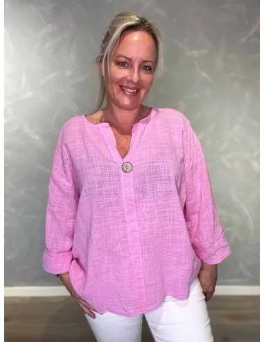 Pink bluse i bomuld med knap – TIPPY Collection TIPPY