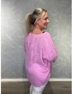 Pink bluse i bomuld med knap – TIPPY Collection TIPPY 2