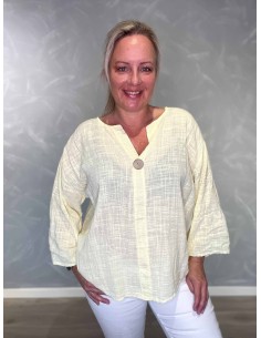Gul bluse i bomuld med knap – TIPPY Collection TIPPY