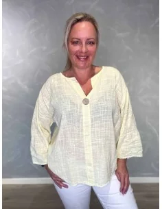 Gul bluse i bomuld med knap – TIPPY Collection TIPPY