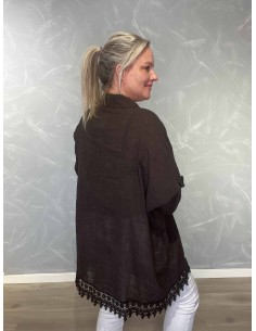 Brun skjorte i bomuld med blonder forneden – TIPPY Collection TIPPY 2