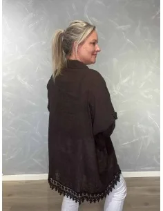 Brun skjorte i bomuld med blonder forneden – TIPPY Collection TIPPY 2