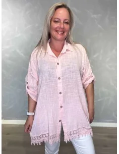 Rosa skjorte i bomuld med blonder forneden – TIPPY Collection TIPPY