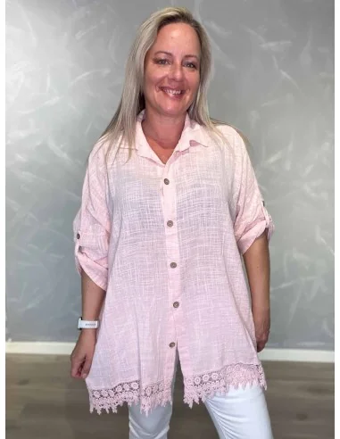Rosa skjorte i bomuld med blonder forneden – TIPPY Collection TIPPY
