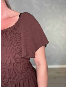 Brun kjole i polyester med smock og flæseærmer – TIPPY Collection TIPPY 2