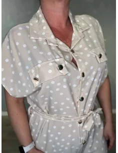 Beige skjortekjole i polyester med bindebælte – TIPPY Collection TIPPY 2