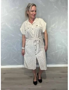 Beige skjortekjole i polyester med bindebælte – TIPPY Collection TIPPY