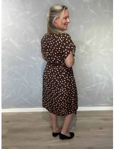 Brun skjortekjole i polyester med prikket mønster og bindebælte – TIPPY Collection TIPPY 2