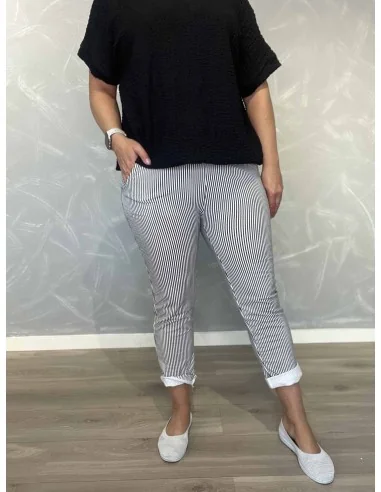 Sort stribede jersey bukser i bomuld med lommer – TIPPY Italian Select TIPPY