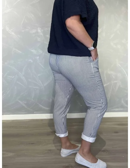 Bagside af navy stribede jersey bukser til kvinder – TIPPY