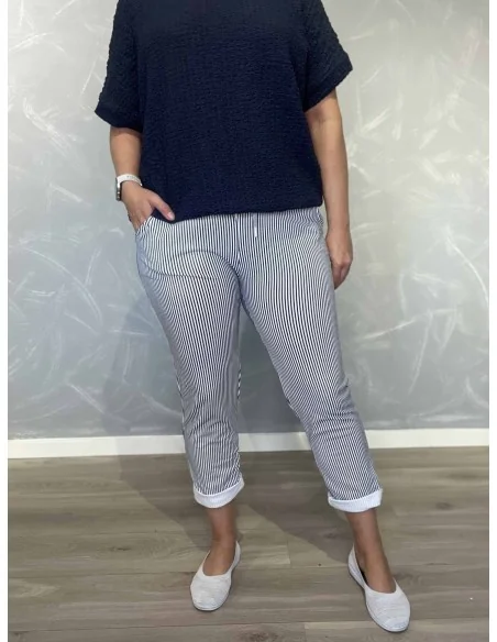 Navy stribede jersey bukser i bomuld med lommer – TIPPY Italian Select TIPPY