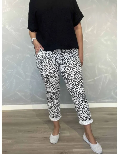 Sort/hvid leo jersey bukser i bomuld med lommer – TIPPY Italian Select TIPPY