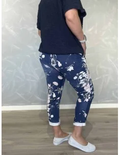 Navy jersey bukser i bomuld med blomsterprint og lommer – TIPPY Italian Select TIPPY 2