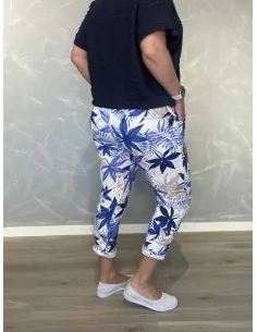 Blå jersey bukser i bomuld med tropisk blomsterprint og lommer – TIPPY Italian Select TIPPY 2