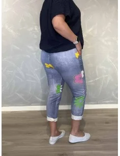 Denimblå jersey bukser i bomuld med farverige blomster og lommer – TIPPY Italian Select TIPPY 2