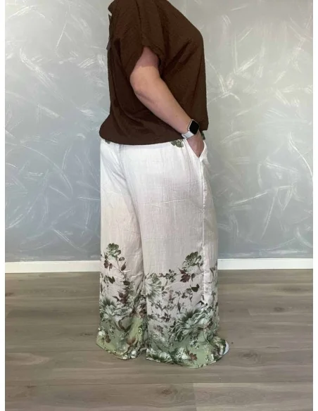 Hvid/Grøn bukser med blomsterprint | TIPPY