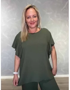 Grønt sæt i polyester, viskose og elastan med flæseærmer – TIPPY Italian Select TIPPY 2
