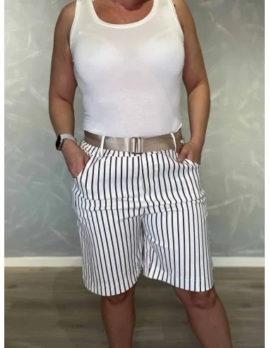 Hvid/brun shorts i viskose med bælte – TIPPY Italian Select TIPPY