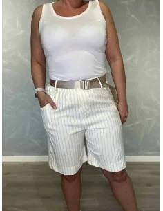 Hvid/gul shorts i viskose med bælte – TIPPY Italian Select TIPPY