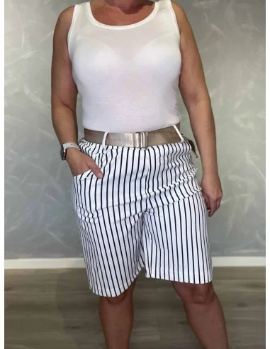 Hvid/navy shorts i viskose med bælte – TIPPY Italian Select TIPPY