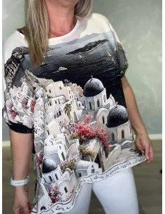 Sort Græsk By bluse i viskose med print – Tippy Collection TIPPY 2