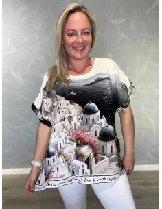 Sort Græsk By bluse i viskose med print – Tippy Collection TIPPY