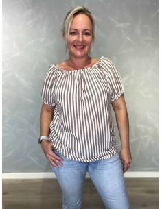 Brun bluse i polyester, bomuld og viskose med off shoulder og pufærmer – TIPPY Italian Select TIPPY