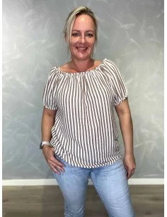 Brun bluse i polyester, bomuld og viskose med off shoulder og pufærmer – TIPPY Italian Select TIPPY