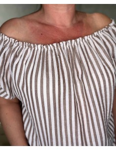 Brun bluse i polyester, bomuld og viskose med off shoulder og pufærmer – TIPPY Italian Select TIPPY 2