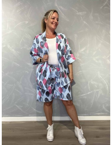 Sky cardigan og shorts i bomuld med bladprint – TIPPY Collection TIPPY