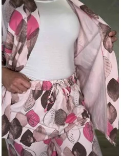 "Rosa cardigan og shorts i bomuld med bladprint – TIPPY Collection TIPPY 2