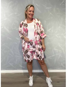 "Rosa cardigan og shorts i bomuld med bladprint – TIPPY Collection TIPPY