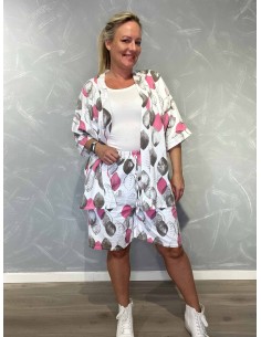Hvid cardigan og shorts i bomuld med bladprint – TIPPY Collection TIPPY