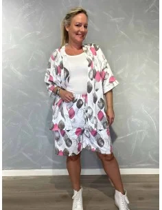 Hvid cardigan og shorts i bomuld med bladprint – TIPPY Collection TIPPY