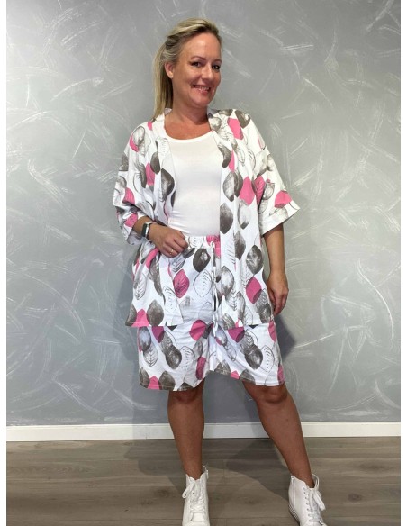 Hvid cardigan og shorts i bomuld med bladprint – TIPPY Collection TIPPY