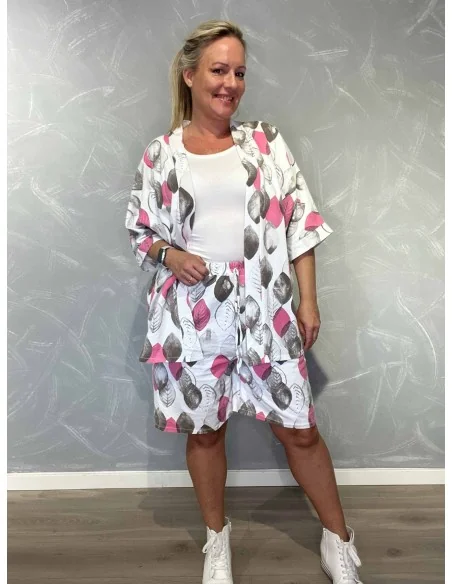 Hvid cardigan og shorts i bomuld med bladprint – TIPPY Collection TIPPY