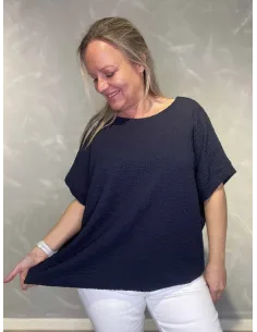 Navy bluse med struktur og elastik til kvinder – TIPPY Collection 2