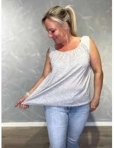 Grå melange top i viskose med elastik forneden – TIPPY Collection TIPPY 2