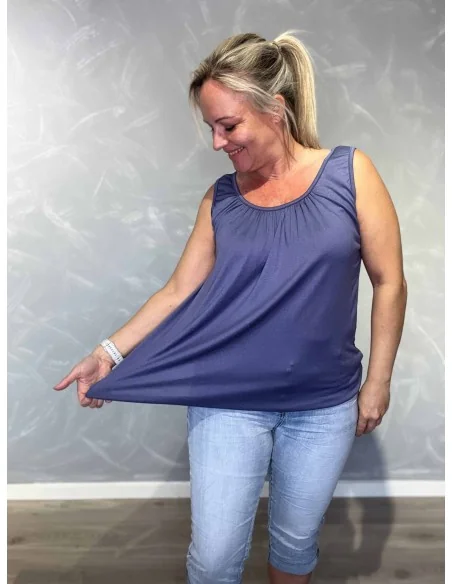 Elastik forneden på jeans blå top – TIPPY