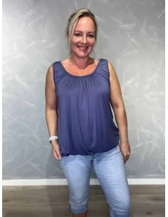 Jeans blå top i viskose med elastik forneden – TIPPY Collection TIPPY