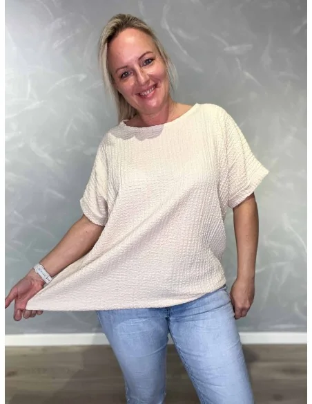SAND bluse i viskose med struktur og elastik – TIPPY Collection TIPPY