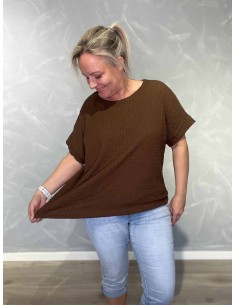 Brun bluse i viskose med struktur og elastik – TIPPY Collection TIPPY 2
