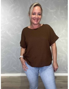 Brun bluse i viskose med struktur og elastik – TIPPY Collection TIPPY