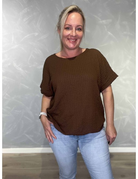 Brun bluse i viskose med struktur og elastik – TIPPY Collection TIPPY