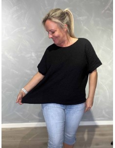 Sort bluse med struktur og elastik til kvinder – TIPPY Collection 2
