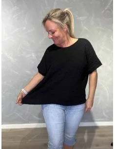 Sort bluse med struktur og elastik til kvinder – TIPPY Collection 2