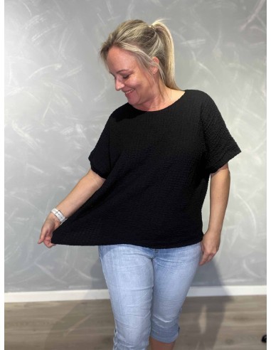 Sort bluse med struktur og elastik til kvinder – TIPPY Collection
