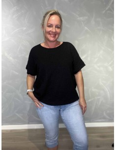 Sort bluse med struktur og elastik til kvinder – TIPPY Collection