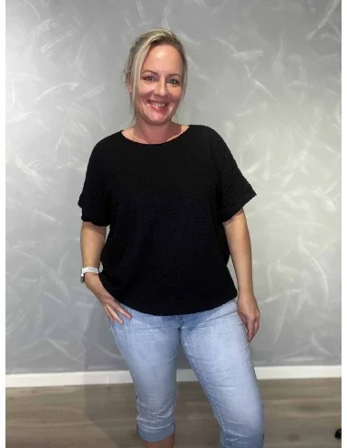 Sort bluse med struktur og elastik til kvinder – TIPPY Collection